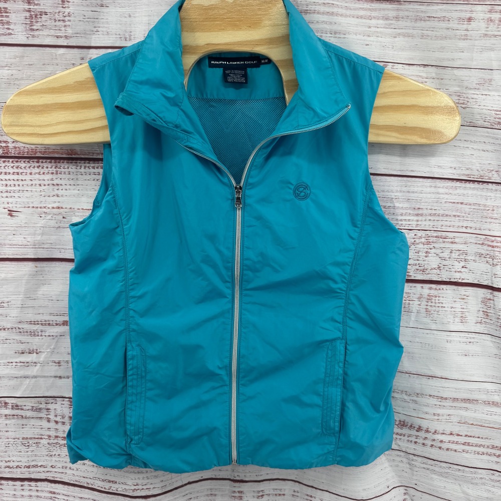Ralph Lauren Golf Vest Womens Medium Blue Full Zip‎ Mock Neck Performance
